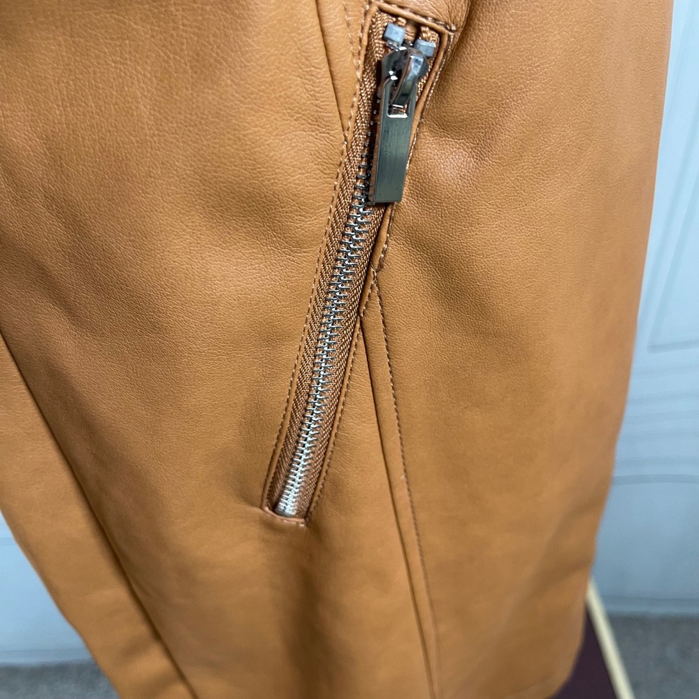 Avec Les Filles Faux Leather Camel‎ Trench Coat Jacket Medium - Picture 8 of 14